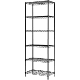 SINGAYE 6 Tier Adjustable Storage Shelf Wire Shelving Unit Metal Shelves Standing Closet Bathroom Organizers Pantry Kitchen Garage Laundry Room Organization Home Rack 12" D X 22" W X 69.5" H Black