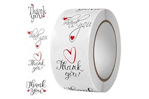 BOLDPIN 500pcs 1inch Thank You Stickers Small Business Labels Envelopes,White Background with Red Heart,Thank You for Your Order Sealing Stickers Decoration for Business,Packaging Bags