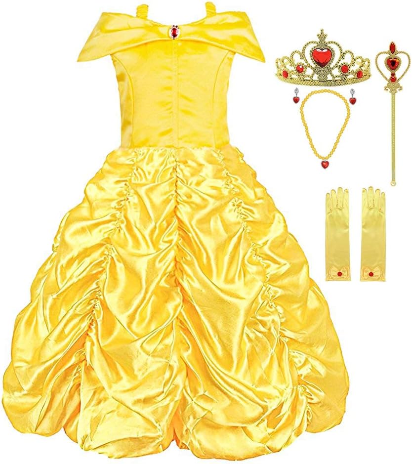 Padete Little Girls Princess Yellow Party Costume Off Shoulder Dress