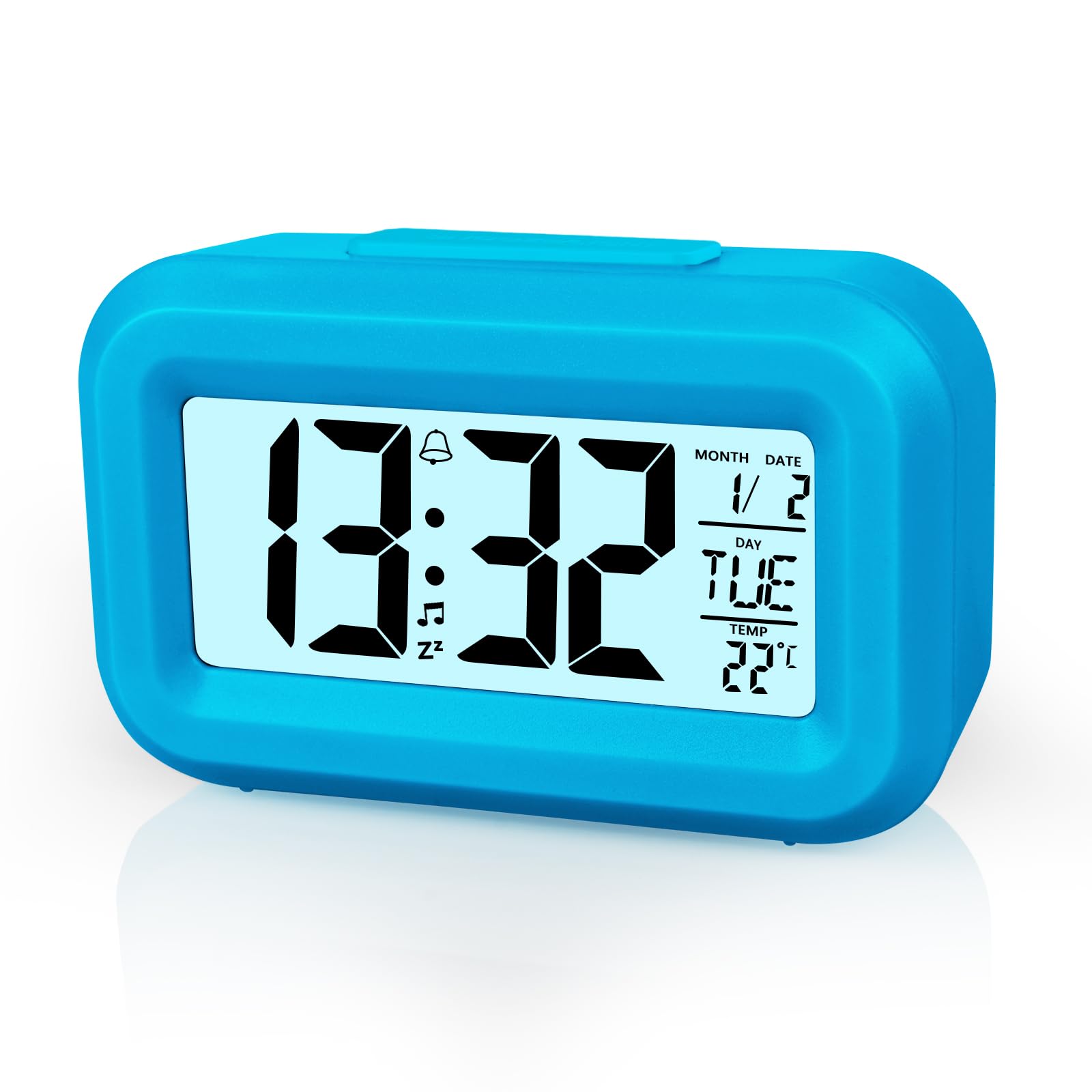 Vicloon Digital Alarm Clock Bedside, LED Display Clocks with Adjustable Snooze 12/24Hr,Temperature, Date,Timer, Light control Portable Alarm clocks for Bedroom Home Office Kitchen（Blue）