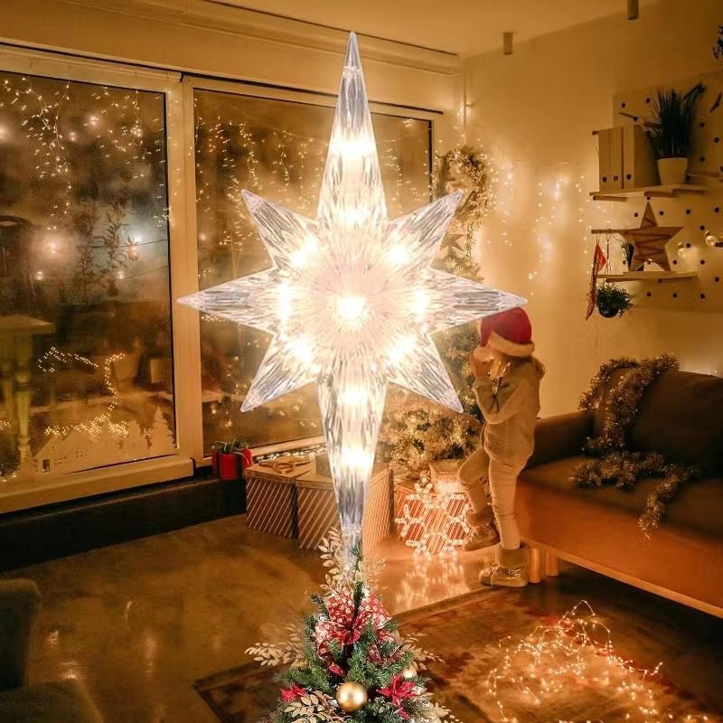 Tree Toppers - LAMPHOME Christmas Tree Topper,Bethlehem Star Tree Topper(12 Inch 10 Lights Clear Colour)