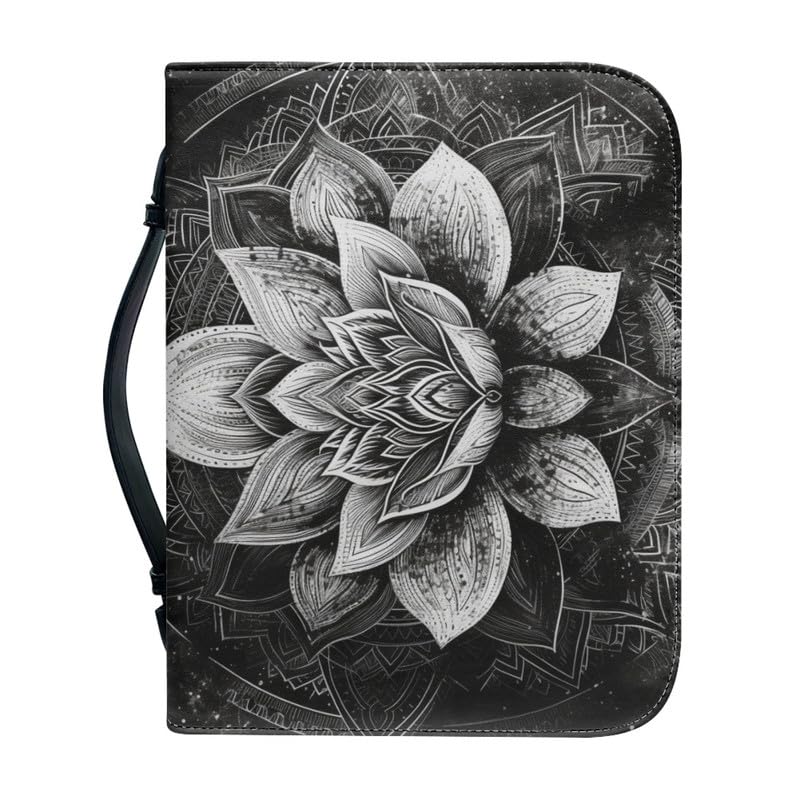 Garronmavis Sketch Lotus Flower Men-Bible Cover Bohemia Flowers Stylish Books Bag Floral Arts Church Study Book Covers - M