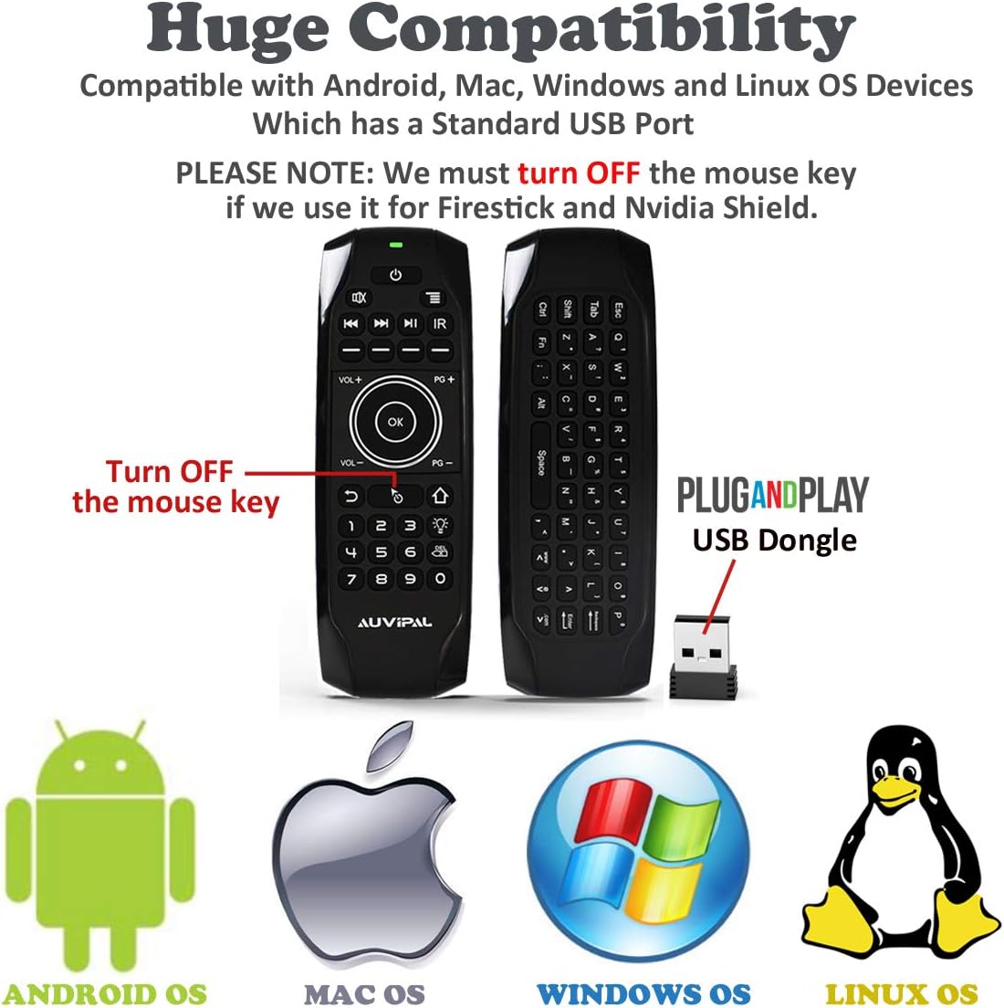AuviPal G9 Backlit 2.4GHz Wireless Air Mouse Remote with QWERTY ...