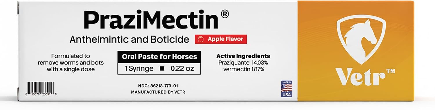 vetr Horse Intestinal Support Paste PraziMectin - Apple Flavor - 0.225 oz Syringe - for Horses up to 1320 lbs