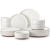 MALACASA Plates and Bowls Sets, 18 Pieces Modern Ceramic Dinnerware Set for 6 Kitchen Dinner Set Stoneware Dishware Dishes Set Microwave and Dishwasher Safe, White, Series TARA