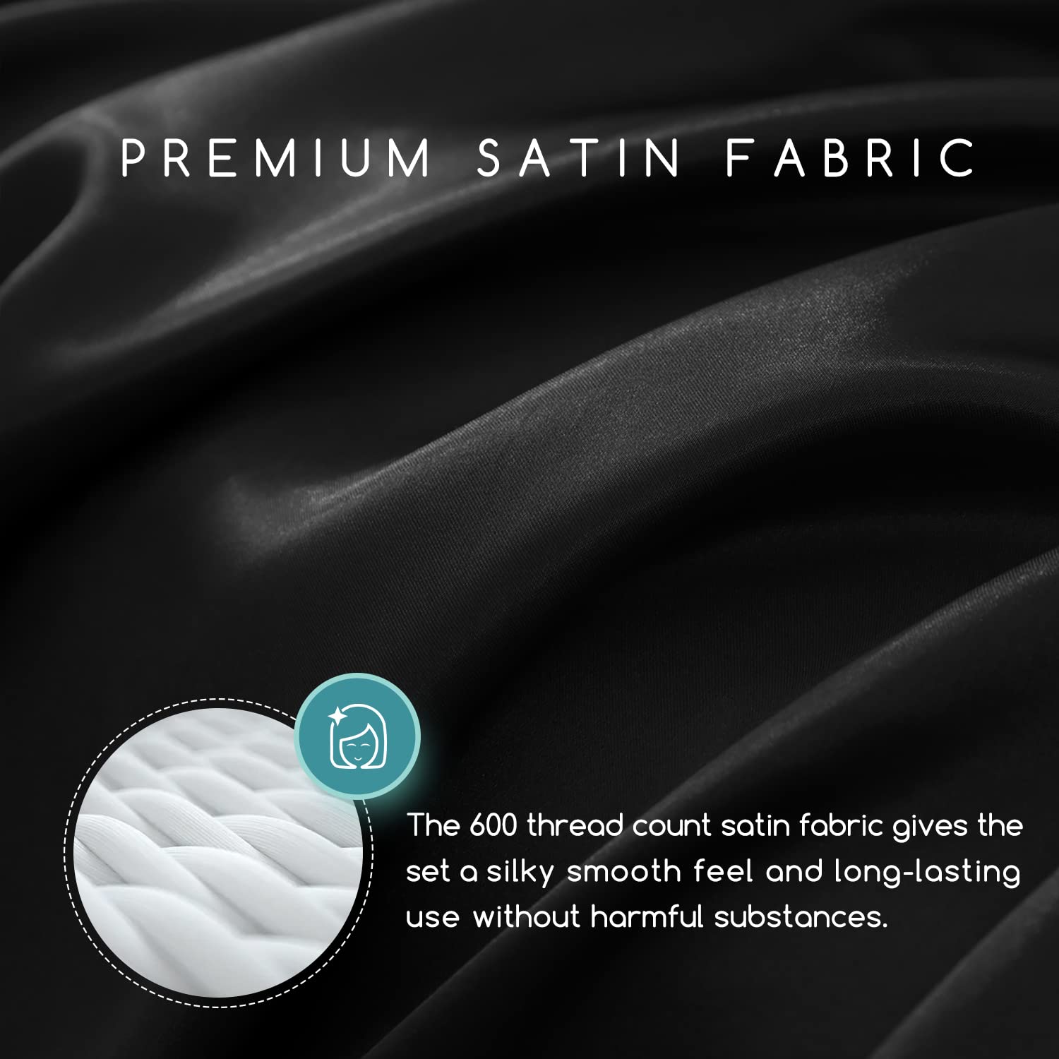 MR&HM Satin Bed Sheets, Queen Size Sheets Set, 4 Pcs Silky Bedding Set with 15 Inches Deep Pocket for Mattress (Queen, Black) - Image 3