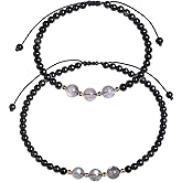Jewever 2PCS Moonstone/Black Obsidian Beaded Anklet Bracelet for Women Healing Crystals and Gemstones Beach Foot Jewelry Sets Gifts for Her Adjustable (Anklet & Bracelet)