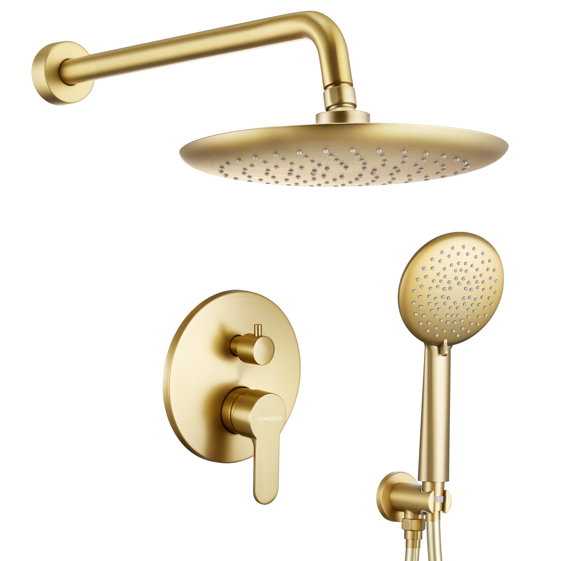 Photo 1 of HomGoo Shower System, Wall Mounted Shower Faucet Set for Bathroom with 10 Inch Rain Shower Head and Handheld Shower Head Set, Brushed Gold