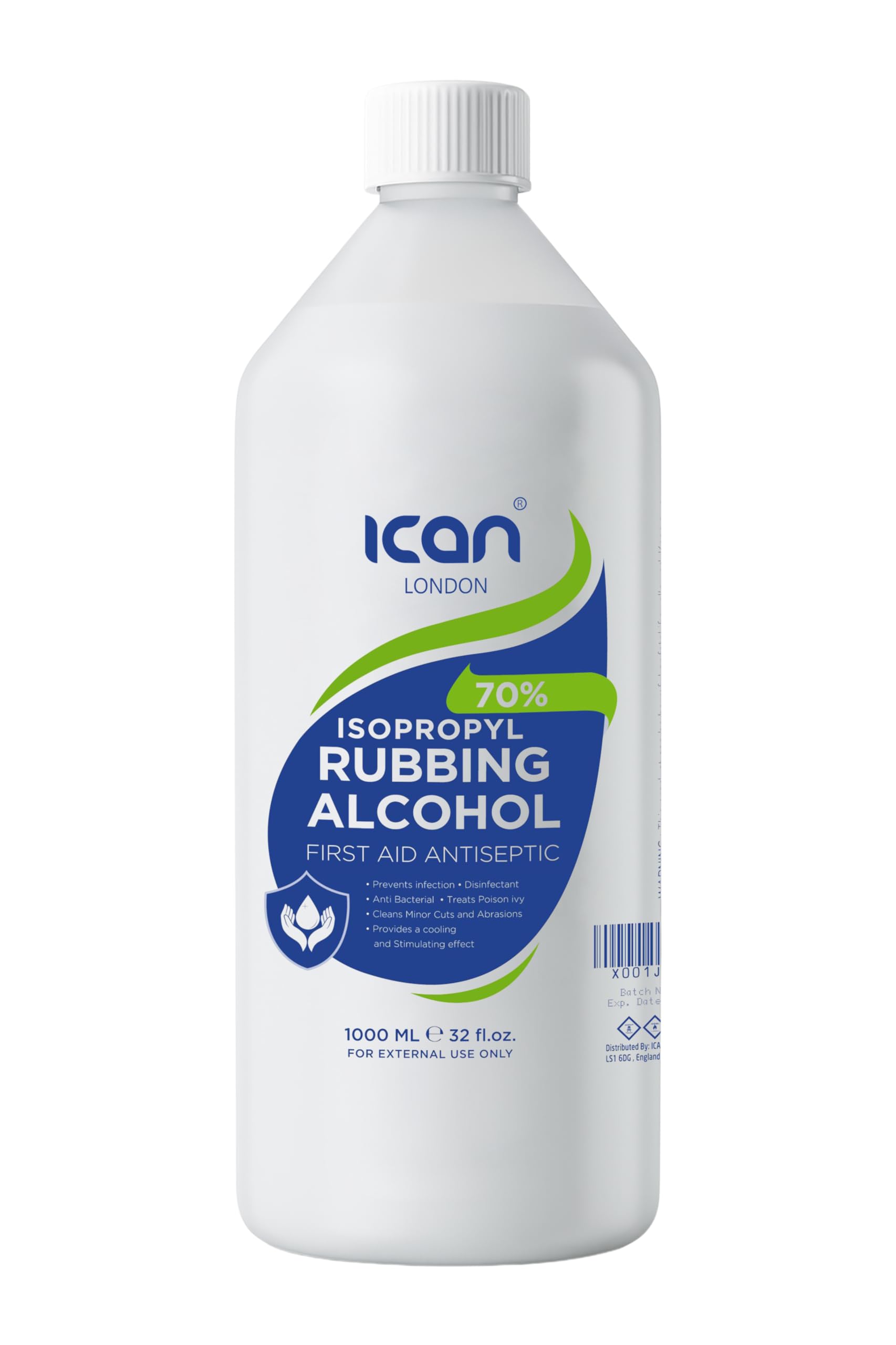 ican london isopropyl rubbing Alcohol 70% First aid Antiseptic 1000ml (1 litre)