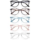 COJWIS Reading Glasses Blue Light Blocking 5 Pack Spring Hinge Fashion Readers for Men and Women Anti Glare Filter Eyeglasses (143-3 5C, 0.50)