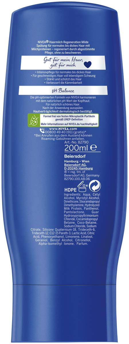 nivea haarmilch regeneration milde spulung normales haar 200 ml pflegende haarspulung mit milchproteinen intensive pflegespulung
