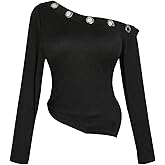 SOLY HUX Women's Plus Size Off The Shoulder T Shirt Y2k Grommet Eyelet Long Sleeve Fitted Tee Going Out Tops