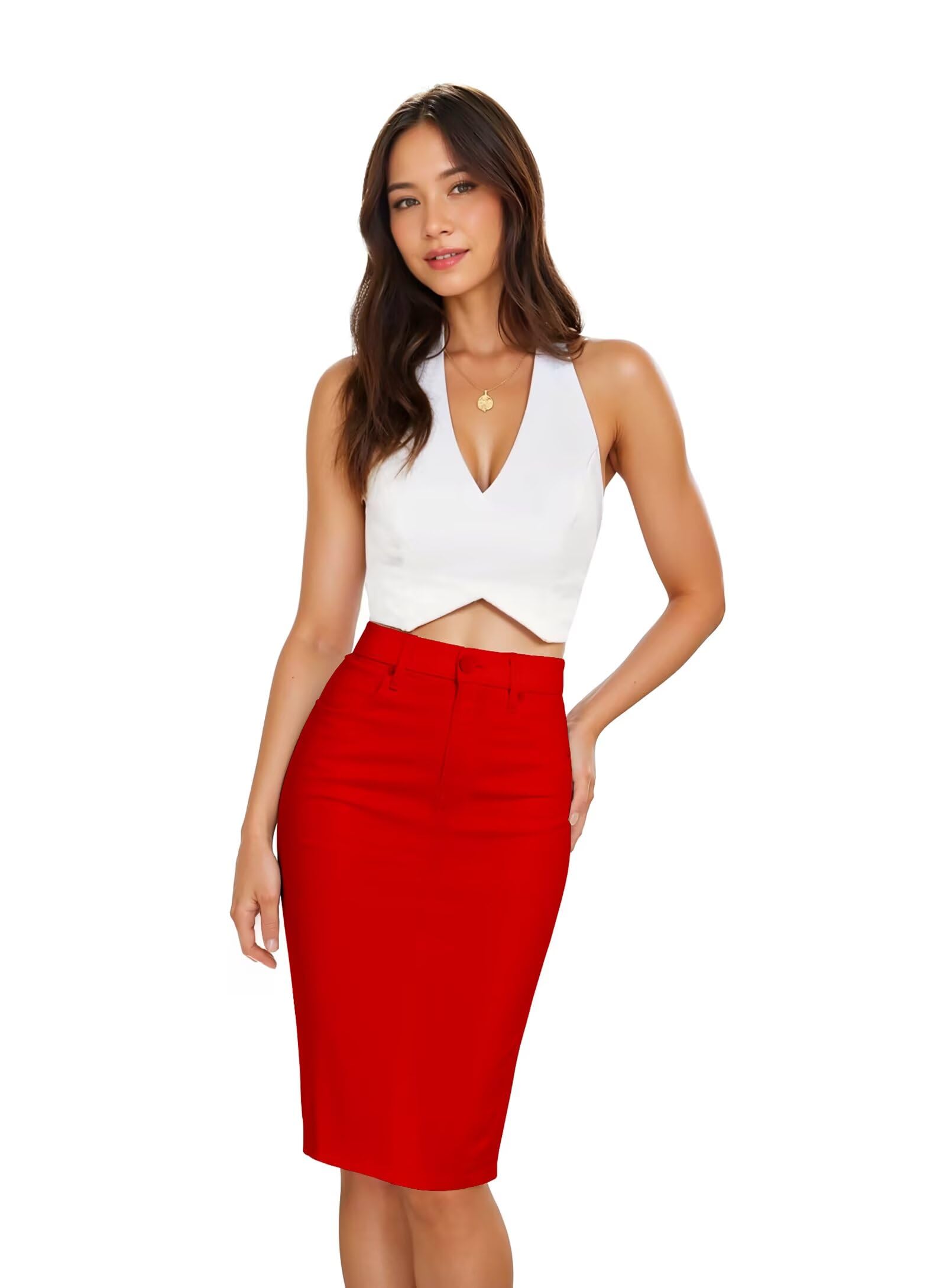 Photo 1 of & Company Womens Super Comfy Stretch Denim Skirt SK44876 RED 14