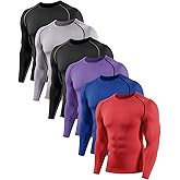 ATTIQOZI 5,6 Pack Men's Compression Shirts Long Sleeve Rash Guard Workout Undershirt Base Layer Athletic Shirt