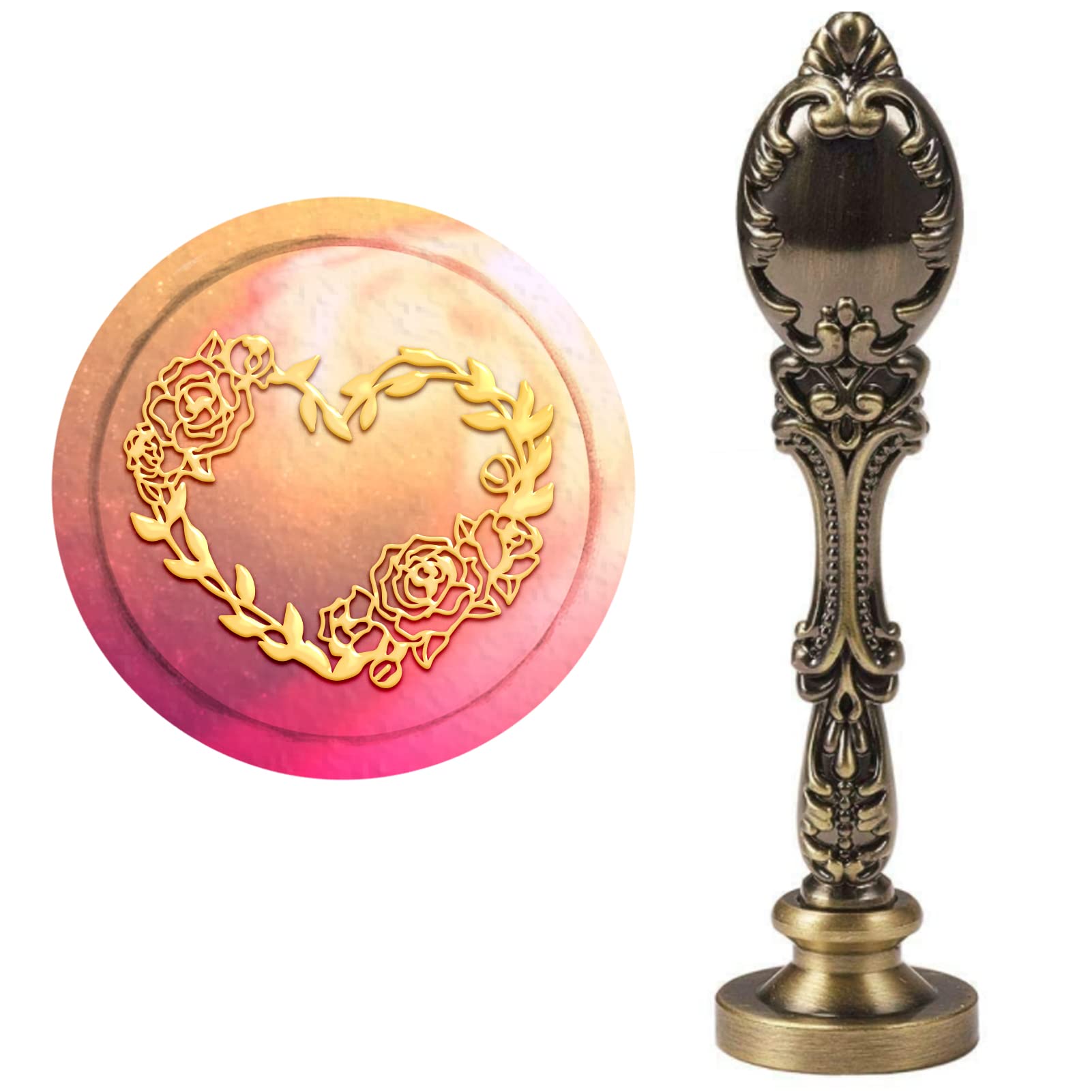 CRASPIRE Wax Seal Stamp Heart Wreath Vintage Wax Seal Stamp Retro Wood Stamp Removable Brass Seal Alloy Handle for Valentine's Day Wedding Invitations Bottle Decoration Gift Packing