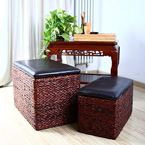 Eshow Storage Ottoman, Set of 2 Rattan Ottoman with Storage, Ottomans