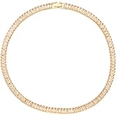 XCTUDY Elegant Rose Gold Crystal Tennis Necklace, Baguette Cut Rhinestone Choker, Fashion Statement Jewelry for Women