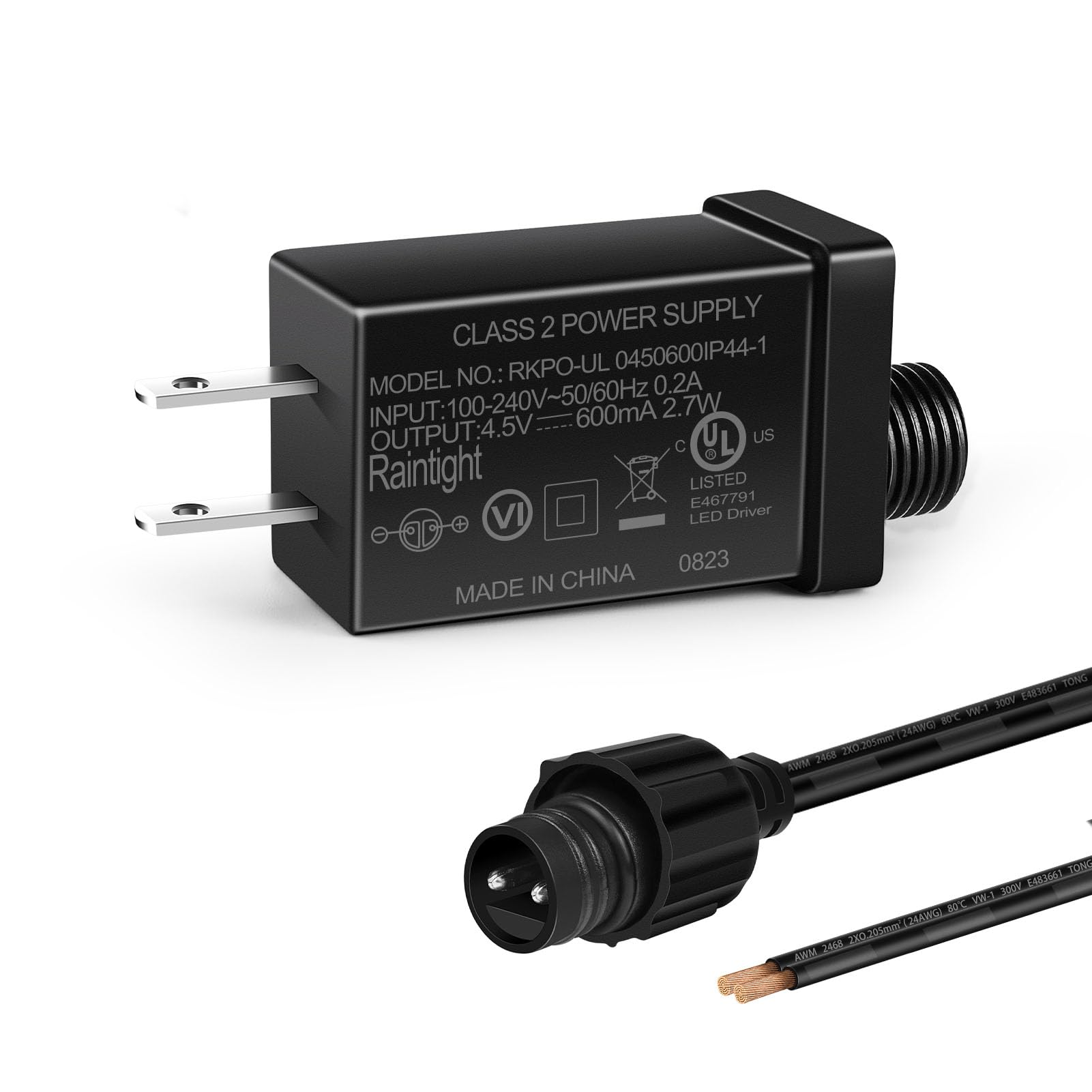 Photo 1 of 4.5V 2.7W 0.6A Class 2 Power Supply, AC to DC Low Voltage Transformer, IP44 Inflatable Power Adapter for LED Strip Lights, Christmas Decor Light, Indoor/Outdoor Use, UL Listed