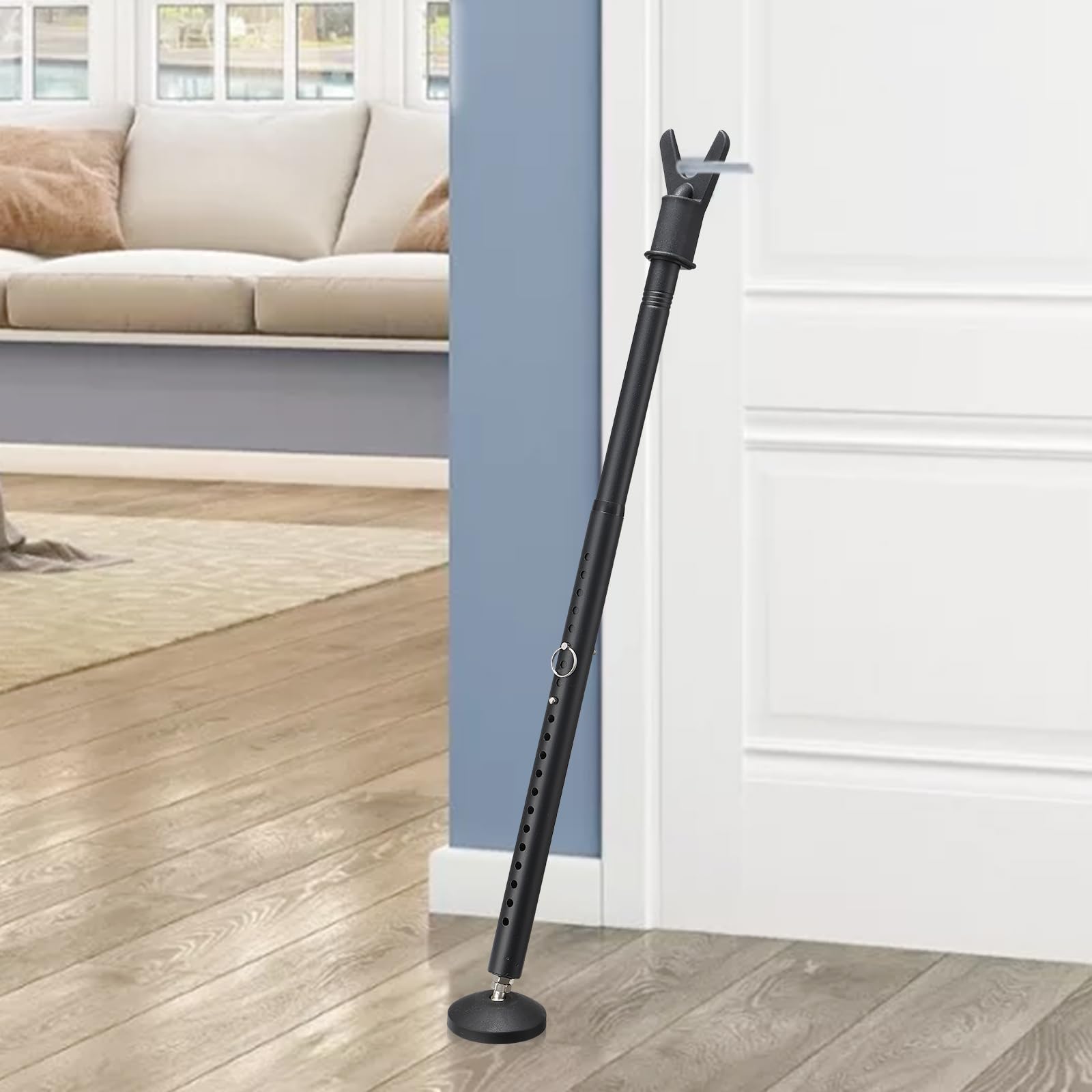 Photo 1 of JAOTREL Door Stoppers Security Bar,Heavy Duty Portable Door Lock,2-in-1 Adjustable Sliding Door Lock Bar,Door Barricade Security Bars for Window, Front Door, Patio Door, Apartment, Hotel Room (Black)