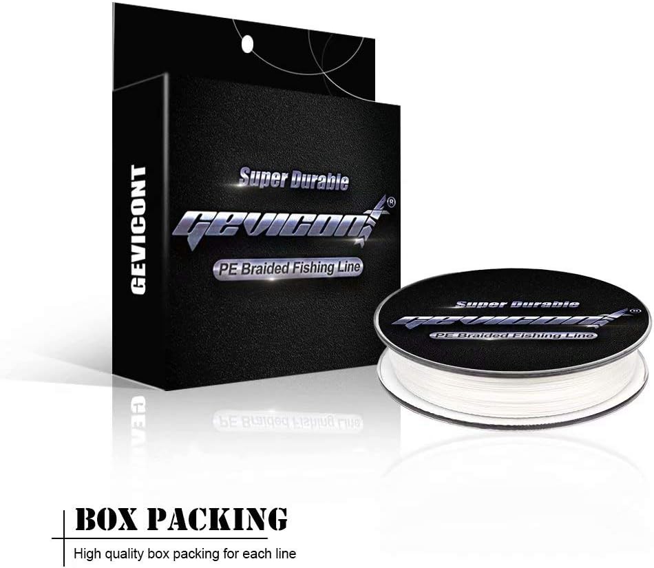 GEVICONT New PE Braided Fishing Line Super Durable 150Yds 300Yds 500Yds 8lbs-100lbs Black & White Color 4 Strands