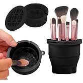 Makeup Brushes Cleaner Mat with Brush Storage Holder, Folding Portable Washing Tool for Makeup Brush Cleaning, 2 In 1 Silicone Brush Cleaner Pad &amp; Cosmetic Brush Organizer Rack (Black)