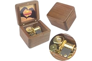 Sinzyo Natural Wooden Music Box with Customizable Photos Wind Up Musical Box Gifts for Christmas,Birthday and Valentine's Day(Simple Walnut, Tone:Can't Help Falling in Love)