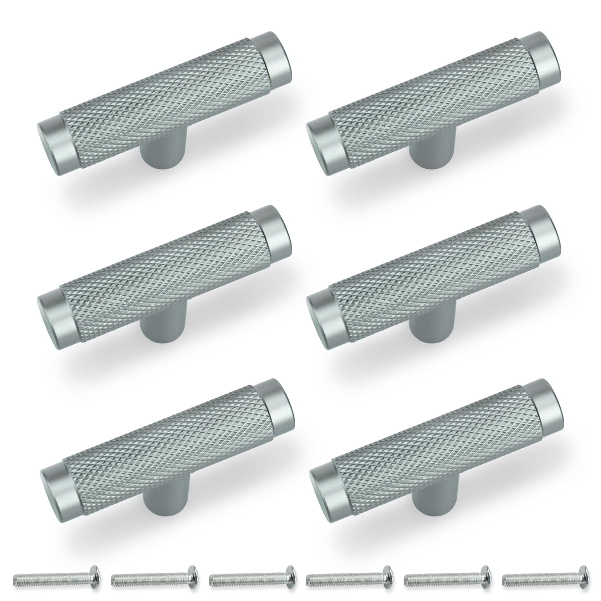 Bwintech 6 Pack Grey 50MM Knurled Cupboard Handles, Furniture Drawer Pulls Cupboard Knobs Cabinet Handles