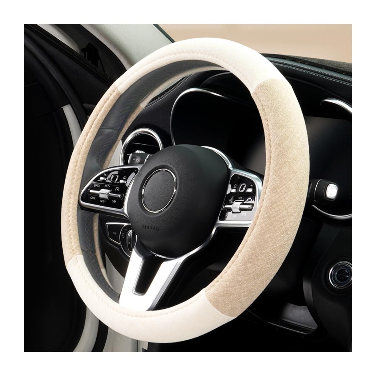 Photo 1 of Zpana Car Steering Wheel Cover, 15" Linen Breathable Soft Anti-Slip Full Surround Vehicle Steering Wheel Protector, Automobile Interior Protection, Universal for Sedan Truck SUV (Beige)