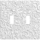 Moslion White Tree Vine Print Double Toggle Light Switch Plate Leaf Swirl Pattern Lines 2-Gang Wall Plate Device Mount Plug Cover Home Decor Bedroom