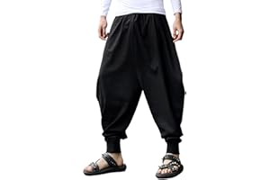 GUDEUBAI Mens Casual Harem Pants Baggy Elastic Drawstring Waist Aladdin Hippie Pant
