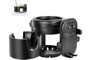 ZealSound 3-in-1 Pram and Pushchair Cup Holder for 2 Cups & Phone Holder, 360° Rotating, Universal Drink and Coffee Cup Holde