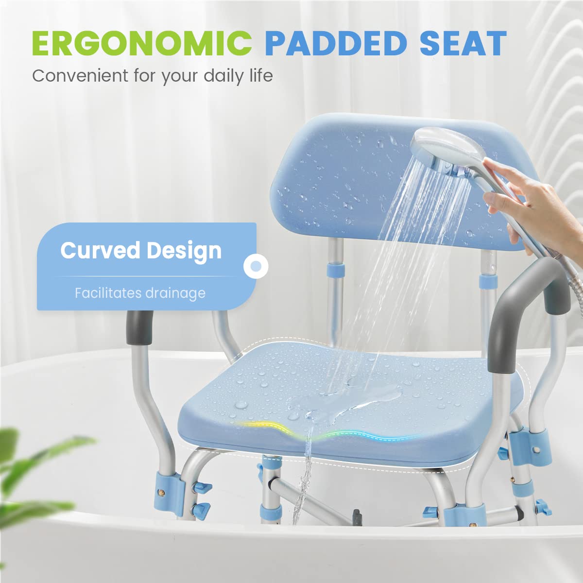 OasisSpace Heavy Duty Shower Chair with Back, 500lbs Padded Shower Chair for Inside Shower - Tool-Free Anti Slip Bathroom Seat for Elderly, Senior, Handicap & Disabled