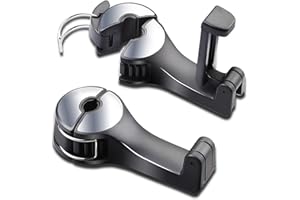 SCOVVORD Car Headrest Hook with Phone Holder, Universal 360 Rotation Headrest Hooks for Purses and Bags (Silver)