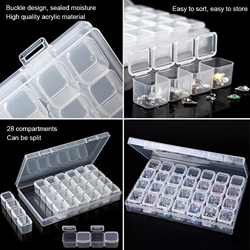 28 Grids Clear Plastic Storage Box Nail Adorn Boxes Slots Grids Split Bodies Metal Rivets Mosaic Making Jewelry Display,Diamond Stones Dividers Box Organizer,False Nails & Nail Art Accessories (2pcs) - Thumbnail 4