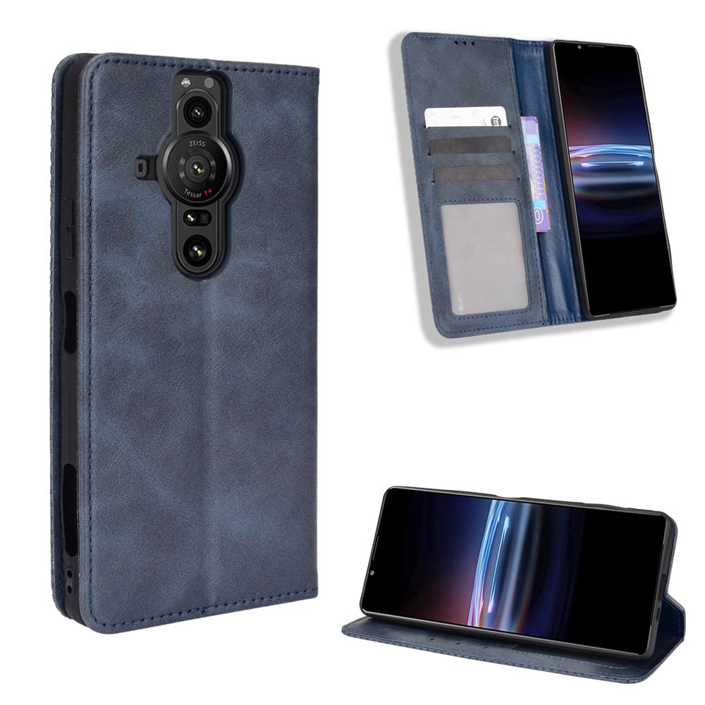 Photo 1 of Elubugod Case for Sony Xperia Pro-I Case Cover,Case for Sony Xperia Pro-I 2021 5G XQ-BE42 XQ-BE52 XQ-BE62 XQ-BE72 Case PU Leather flip Cover Blue