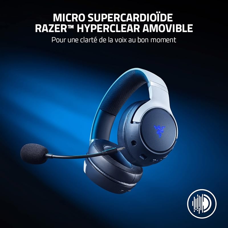 Kaira Pro - Casque Gaming Premium sans Fil pour PlayStation 5 avec Haptique HyperSense (Haut-parleurs de 50mm, Microphone Détachable Cardioïde Hyperclear, SmartSwitch, RGB Chroma) Noir-Blanc