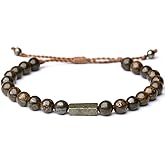 Handmade Natural Gemstone Beaded Healing Bracelet for Men, Adjustable Waterproof Bracelet with Pyrite Lucky Brick, Birthday Gifts for Boyfriend Husband Him