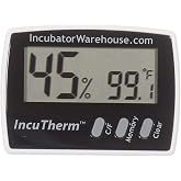 IncuTherm Digital Display Thermometer and Hygrometer for Egg Incubator | High Accuracy Min/Max Memory, Easily Switch Between Celsius or Fahrenheit, Magnetic Back, Pop Out Stand, Battery Included