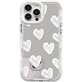 NITITOP Compatible with iPhone 16 Pro Max Case Cute Glossy Mirror Love Heart Pattern for Women Girls White Frame Design Shockproof Silver Protective Phone Cover - White Heart