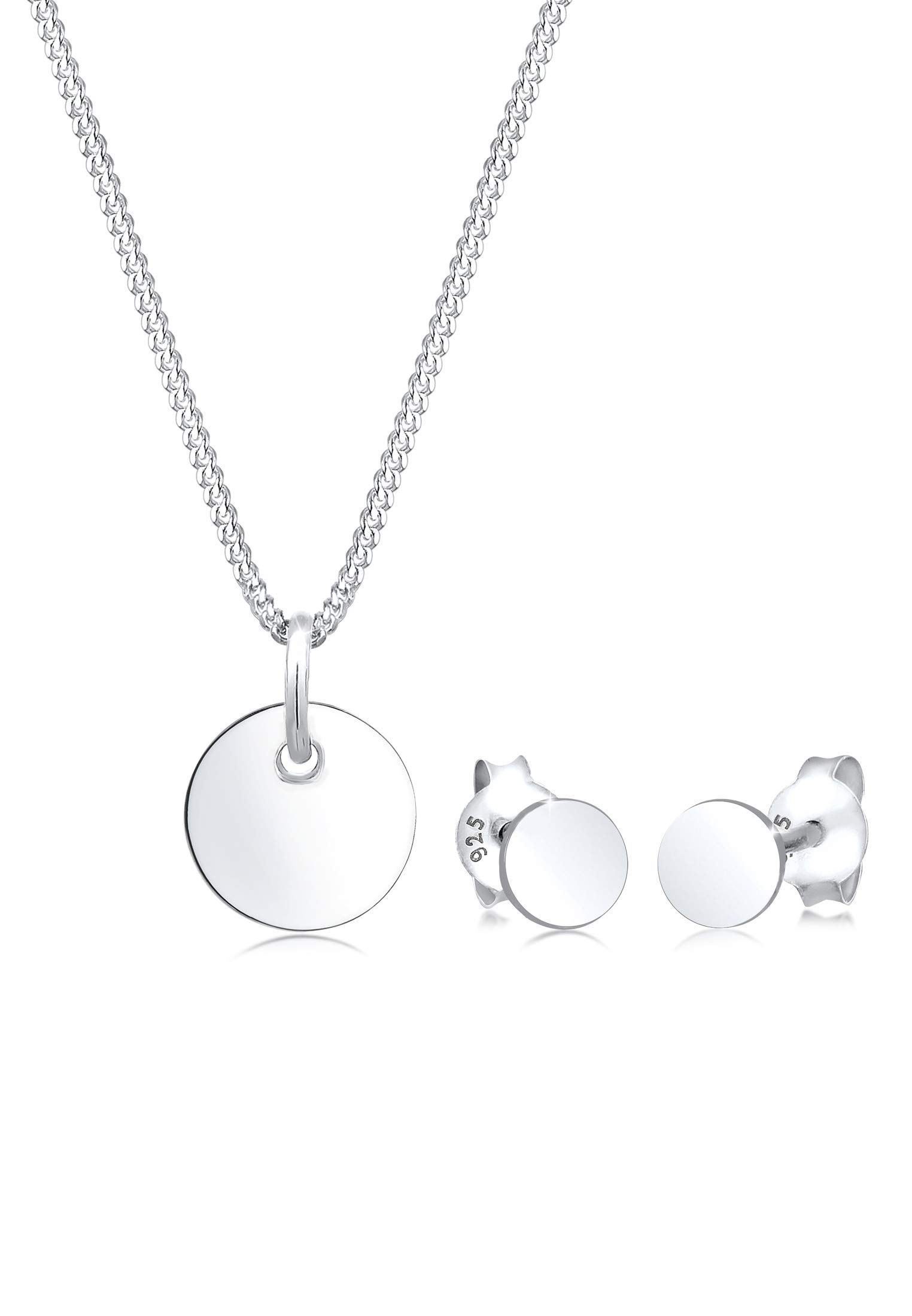 Elli Jewellery Set Circle Geo Necklace Stud Earrings Basic 925 Silver