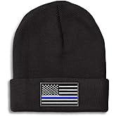 Speedy Pros Beanies for Men American Flag Thin Blue Line Embroidery Skull Cap Winter Hats for Women Acrylic One Size