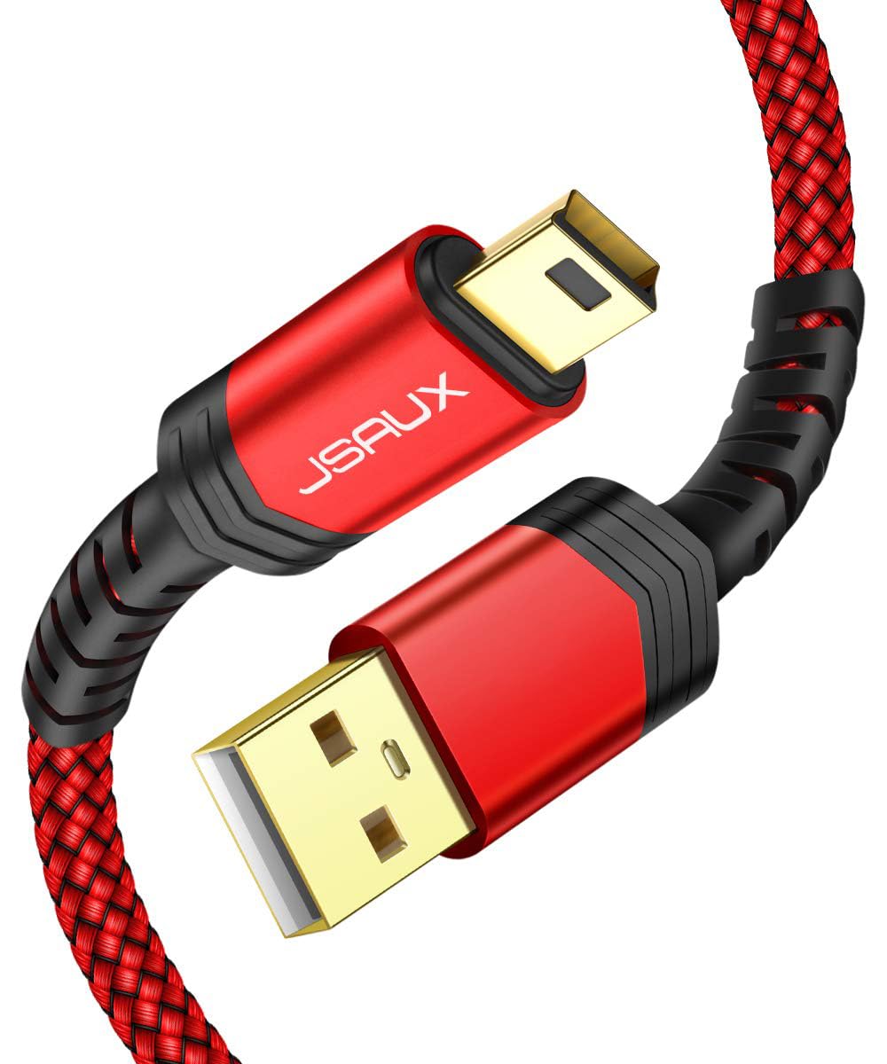 Photo 1 of JSAUX Mini USB Cable10 FT, USB 2.0 Type A to Mini B Fast Charging Braided Cord Compatible with Blue Yeti Microphone Garmin Nuvi GPS 50 Ti-84 CE PS3 Controller Canon Rebel t7 Digital Camera Gopro Red