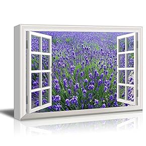 Creative Window View Canvas Prints Wall Art - Lavender Field - 24" x 36"