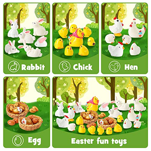 Shindel 35PCS Easter Mini Figurines, Mini Easter Bunny Chick, Garden Miniature Figurines Collection Playset for Easter Day