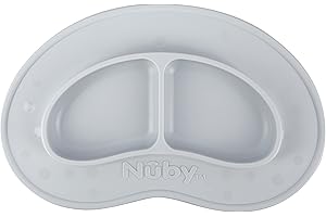 Nuby Sure Grip Miracle Mat 2-Section Plate - Toddler Suction Plate - 6+ Months - Gray