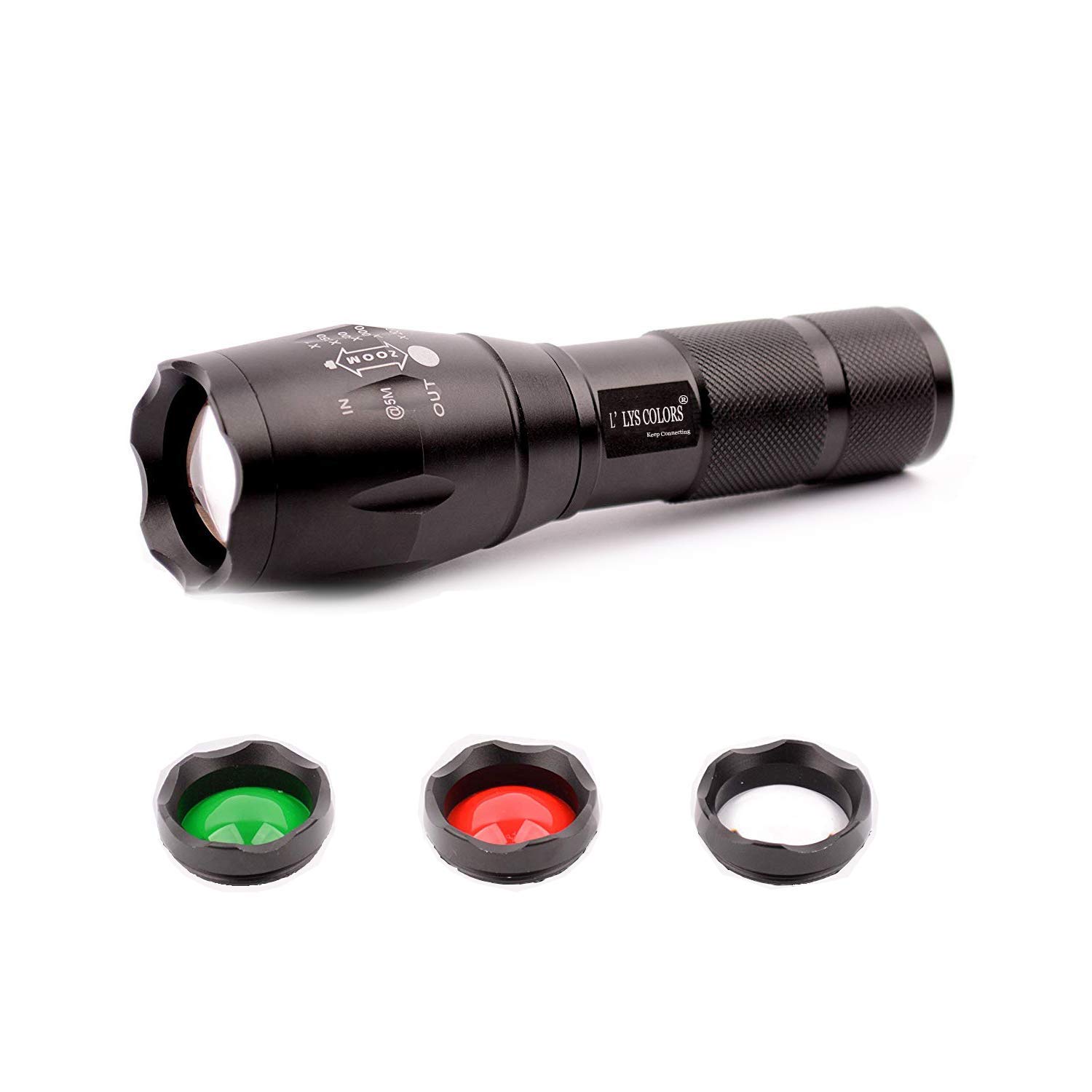 L'lysColors 5 Mode Zoomable Torch Red/Green/White Light LED Flashlight Torch with Magnetic Base (Multicolour with Magnet)