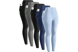 ATTIQOZI 5 Pack Girls' Athletic Leggings, High Waist Leggings for Girls with Pockets, Kids Workout Yoga Pants for Athletic