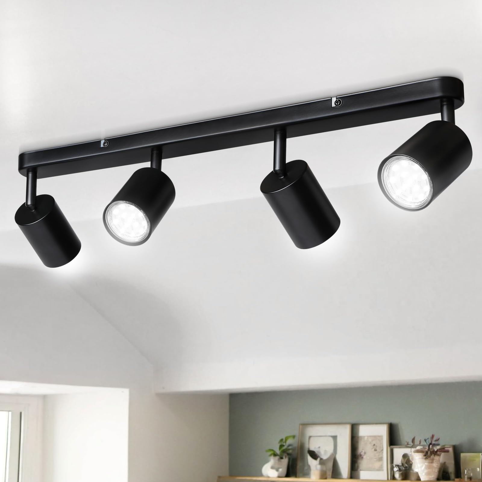 Smanu 4 Way Spotlight Ceiling Lights, Modern Kitchen Ceiling Light Fittings Black, Industrial Ceiling Spots Wall Lights, Adjustable GU10 Spotlights for Bedroom Living Room Hallway,Bulbs Not Included