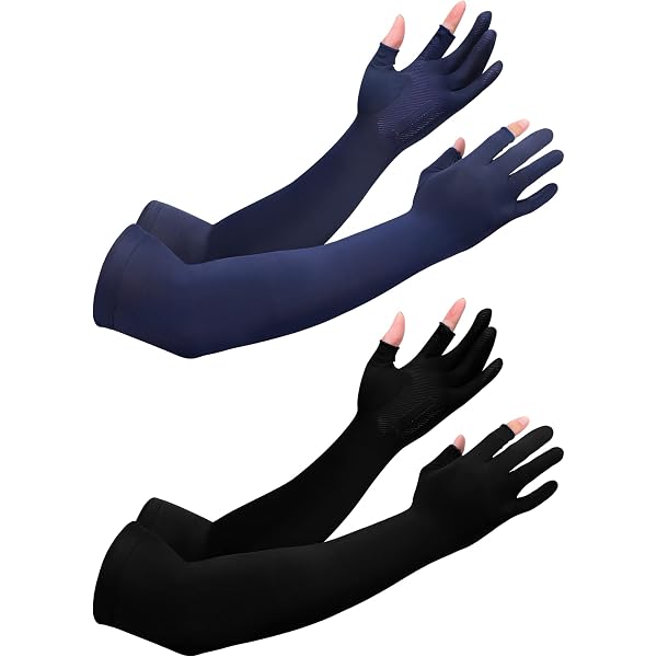 thumbnail image 2 of Long Arm Driving Half Finger Gloves With UV Sun Protection – Blue, One Size, Cotton Spandex 2 of 2