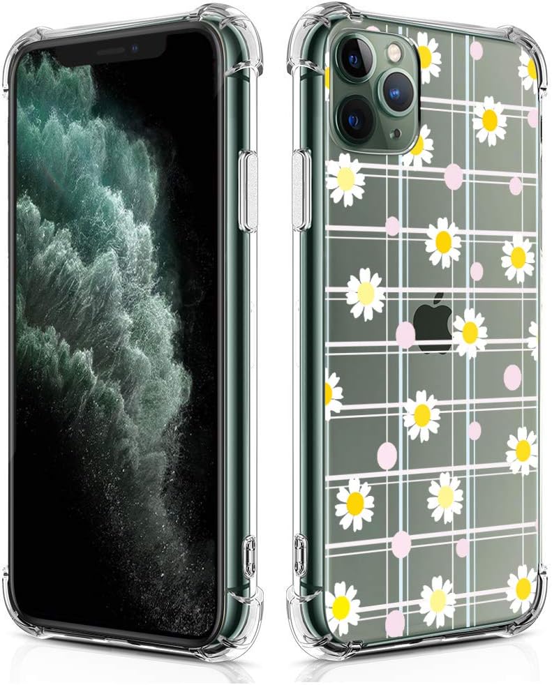 Daisy Flower iPhone 11 Pro Max Clear Case, White Flowers Girls and Women Back Cover, Shockproof Flexible TPU Bumper Transparent Floral Protective Case